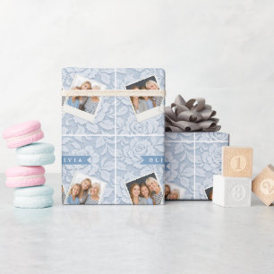 Persoonlijke Blauwe Kant Bloemige Elegante Romanti Cadeaupapier