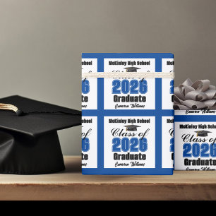 Persoonlijke Blauwe Klas van 2026 Afstudeerfeest Cadeaupapier