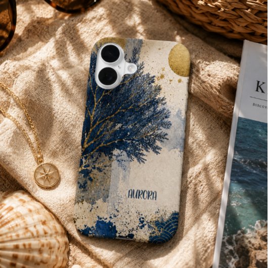 Persoonlijke Blauwe Koraal iPhone 16 Hoesje