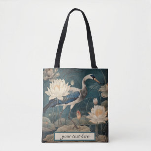 Persoonlijke blauwe kraanmistige botanische boodsc tote bag
