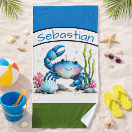 Persoonlijke Blauwe Krab Kinderen Strandhanddoek Strandlaken
