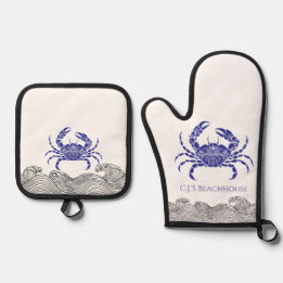 Persoonlijke Blauwe Krab Ovenwant & Pannenlap Set