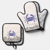 Persoonlijke Blauwe Krab Ovenwant & Pannenlap Set (Voorkant / Achterkant)