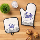 Persoonlijke Blauwe Krab Ovenwant & Pannenlap Set (Top down)