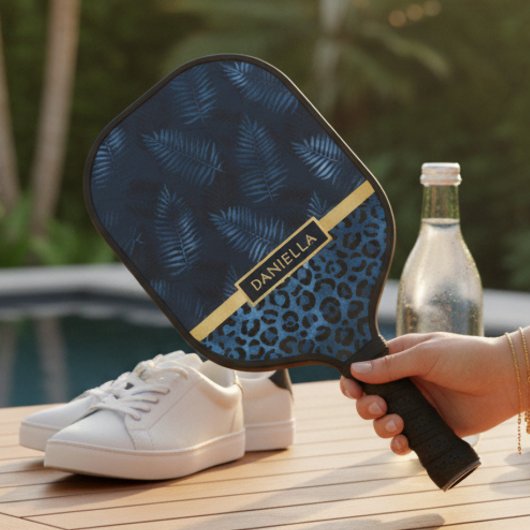 Persoonlijke Blauwe Luipaardprint Tropische Bloeme Pickleball Paddle