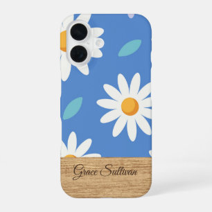 Persoonlijke Blauwe Madeliefjes Bloem iPhone Hoes 16 Hoesje