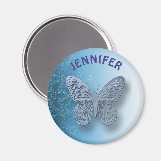 Persoonlijke blauwe mandala en Butterfly Magnet (Voorkant / Achterkant)