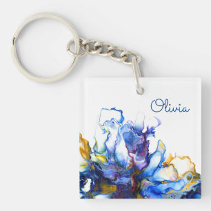 Persoonlijke Blauwe Marmer Agate Vloeibare Kunst N Sleutelhanger