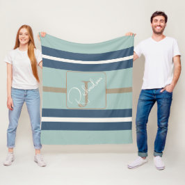 Persoonlijke Blauwe Mint Tan Streep Monogram Coast Fleece Deken