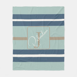 Persoonlijke Blauwe Mint Tan Streep Monogram Coast Fleece Deken