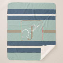 Persoonlijke Blauwe Mint Tane Streep Monogram Coas Sherpa Deken