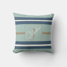 Persoonlijke Blauwe Mint Tane Streep Monogram Kust Kussen