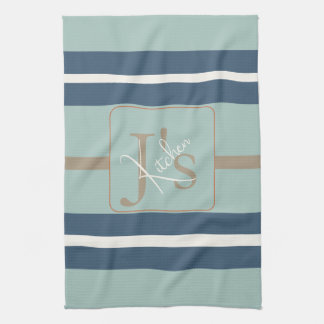 Persoonlijke Blauwe Mint Tane Streep Monogram Kust Theedoek