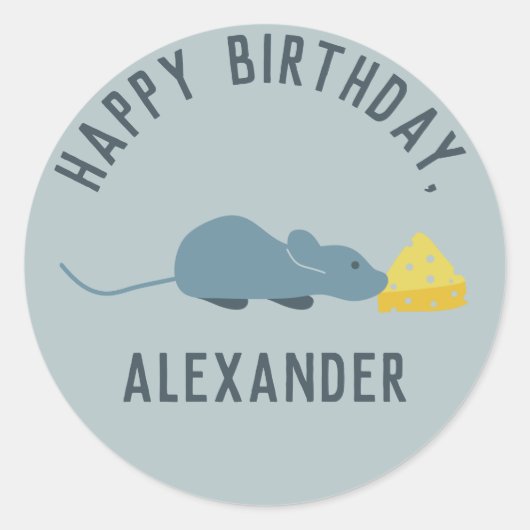 Persoonlijke Blauwe Muis en Kaas Ronde Sticker (Voorkant)