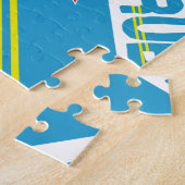 Persoonlijke blauwe naam Aruba-vlag getegeld Legpuzzel (Zijkant)