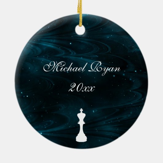 Persoonlijke Blauwe Nebula Chess King Keramisch Ornament (Achterkant)