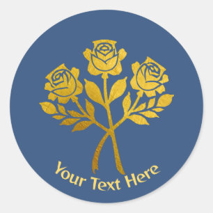 Persoonlijke Blauwe Nep Gouden Bloemisterij Rozen Ronde Sticker
