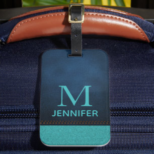 Persoonlijke Blauwe Nep Leer Monogram Bagagelabel