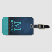 Persoonlijke Blauwe Nep Leer Monogram Bagagelabel (Voorkant (horizontaal))