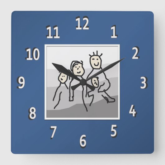 Persoonlijke blauwe omlijste foto vierkante klok (Voorkant)