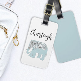 Persoonlijke Blauwe Paisley Olifant Boho Chic Bagagelabel