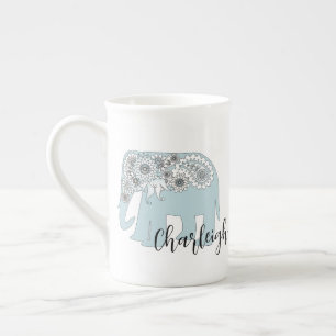 Persoonlijke Blauwe Paisley Olifant Boho Chic Porselein Kop