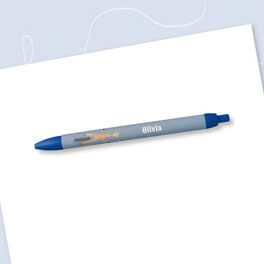 Persoonlijke blauwe pen voor kinderen met giraffe