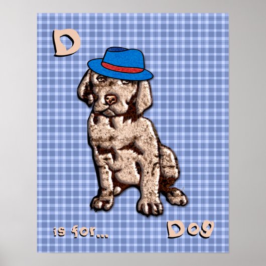 Persoonlijke blauwe plaid-kinderkamerkunst - Hond Poster (Voorkant)