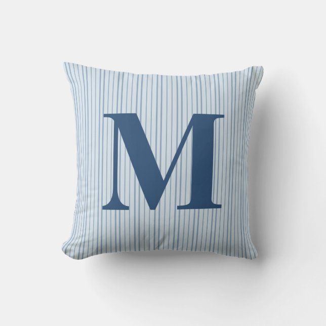 Persoonlijke blauwe preppy gestreepte monogram ini kussen (Voorkant)