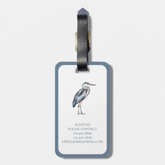 Persoonlijke Blauwe Reiger Vogel Bagagelabel (Achterkant verticaal)