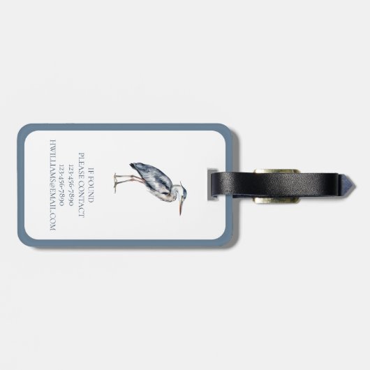 Persoonlijke Blauwe Reiger Vogel Bagagelabel (Achterkant horizontaal)