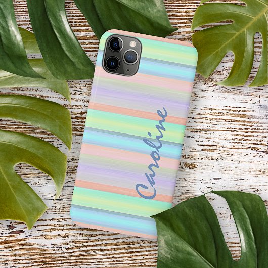 Persoonlijke Blauwe Roze Limegroene Strepen Case-Mate iPhone Case
