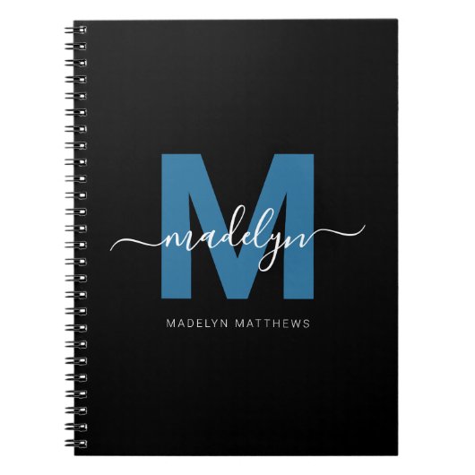 Persoonlijke Blauwe Script Naam Initiaal Monogram Notitieboek (Voorkant)