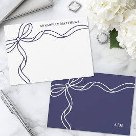 Persoonlijke Blauwe Strik Monogram Notitiekaartje