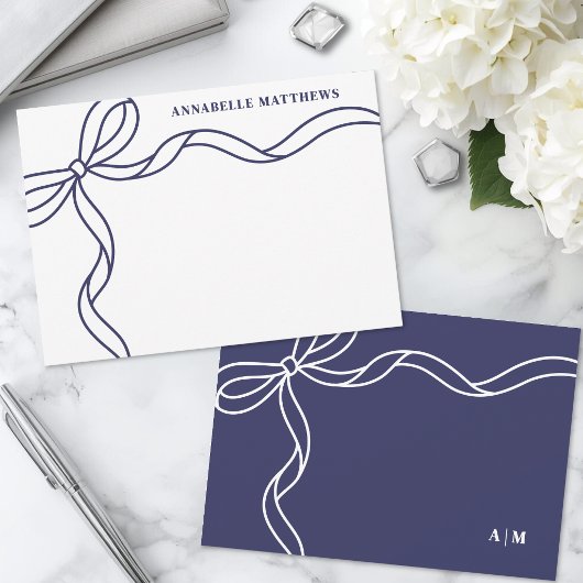 Persoonlijke Blauwe Strik Monogram Notitiekaartje