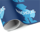 Persoonlijke Blauwe Superheld Boy Silhouette Kinde Cadeaupapier (Rol Hoek)