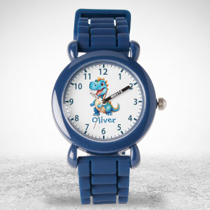 Persoonlijke Blauwe T-Rex Dinosaur Horloge