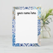 Persoonlijke blauwe tegels notiecards bedankkaart (Staand voorkant)