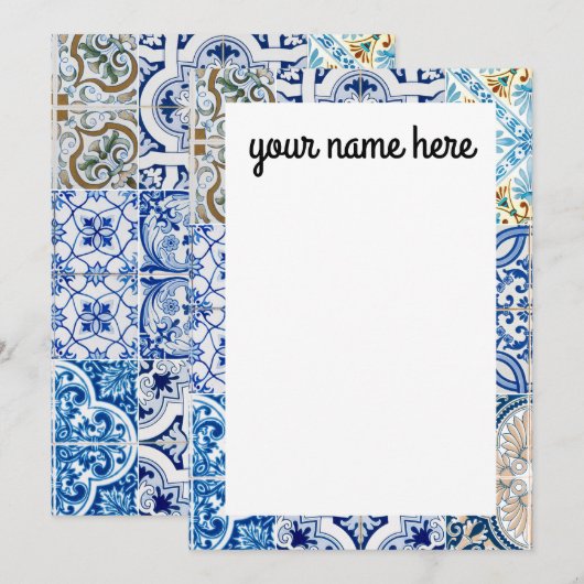 Persoonlijke blauwe tegels notiecards bedankkaart (Voorkant / Achterkant)