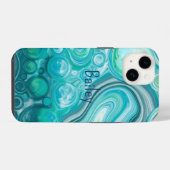 Persoonlijke blauwe turkoois zee golven bubbels iPhone hoesje (Achterkant horizontaal)