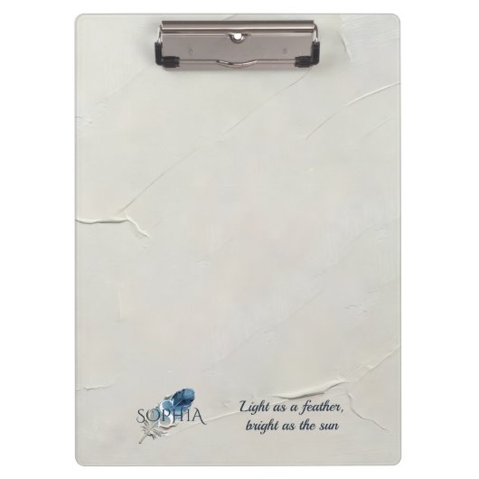 Persoonlijke Blauwe Veer Aangepaste Naam Monogram Klembord (Voorkant)