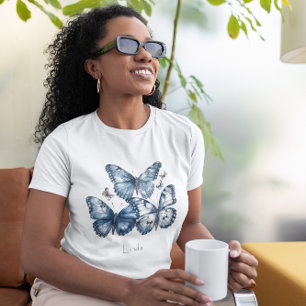 Persoonlijke blauwe vlinder trio naam kunstwerk t-shirt
