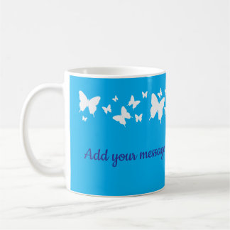 Persoonlijke blauwe vlindermug huwelijksgeschenk koffiemok