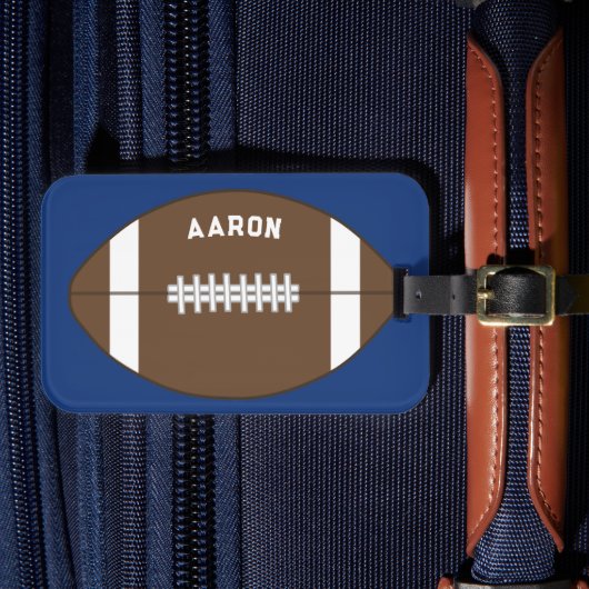 Persoonlijke blauwe voetbal bagage label cadeau (Voorkant Insitu 4)