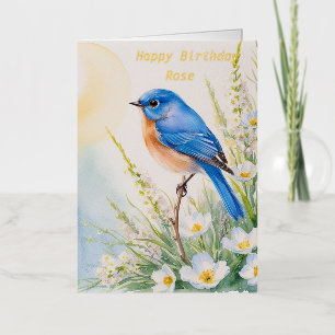 Persoonlijke Blauwe Vogel Bloemen Watercolor verja Folie Wenskaart