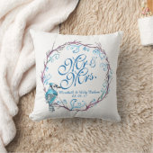Persoonlijke blauwe vogel en Floral Wedding Pillow Kussen (Deken)