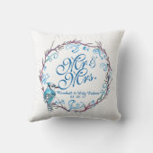 Persoonlijke blauwe vogel en Floral Wedding Pillow Kussen (Achterkant)