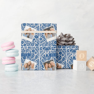 Persoonlijke Blauwe Volkstuinbloemen Nordic Maatwe Cadeaupapier