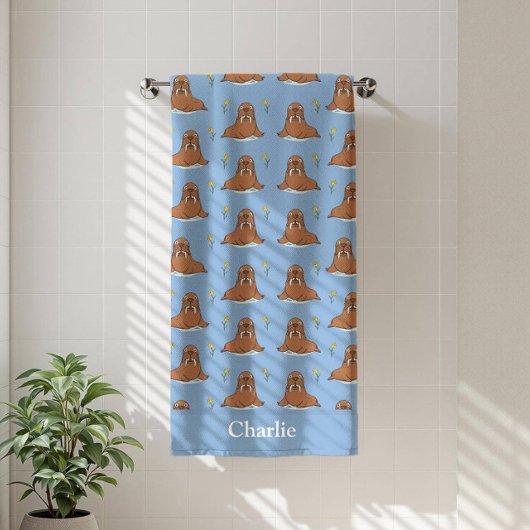 Persoonlijke Blauwe Walrus Kinderen Badhanddoek