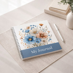 Persoonlijke Blauwe Wilde Bloem Aquarel Notitieboek